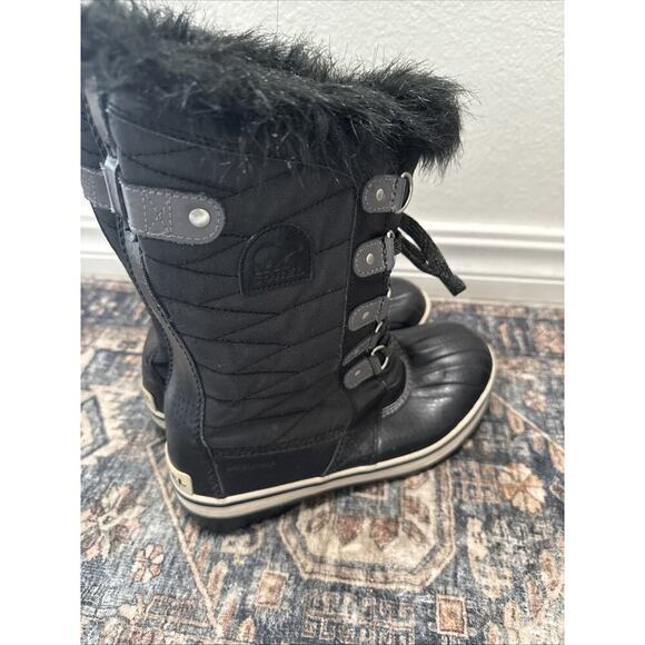 Sorel Faux Fur Black Lace Up Boots Women's Size 5 Super Cute - Picture 5 of 8